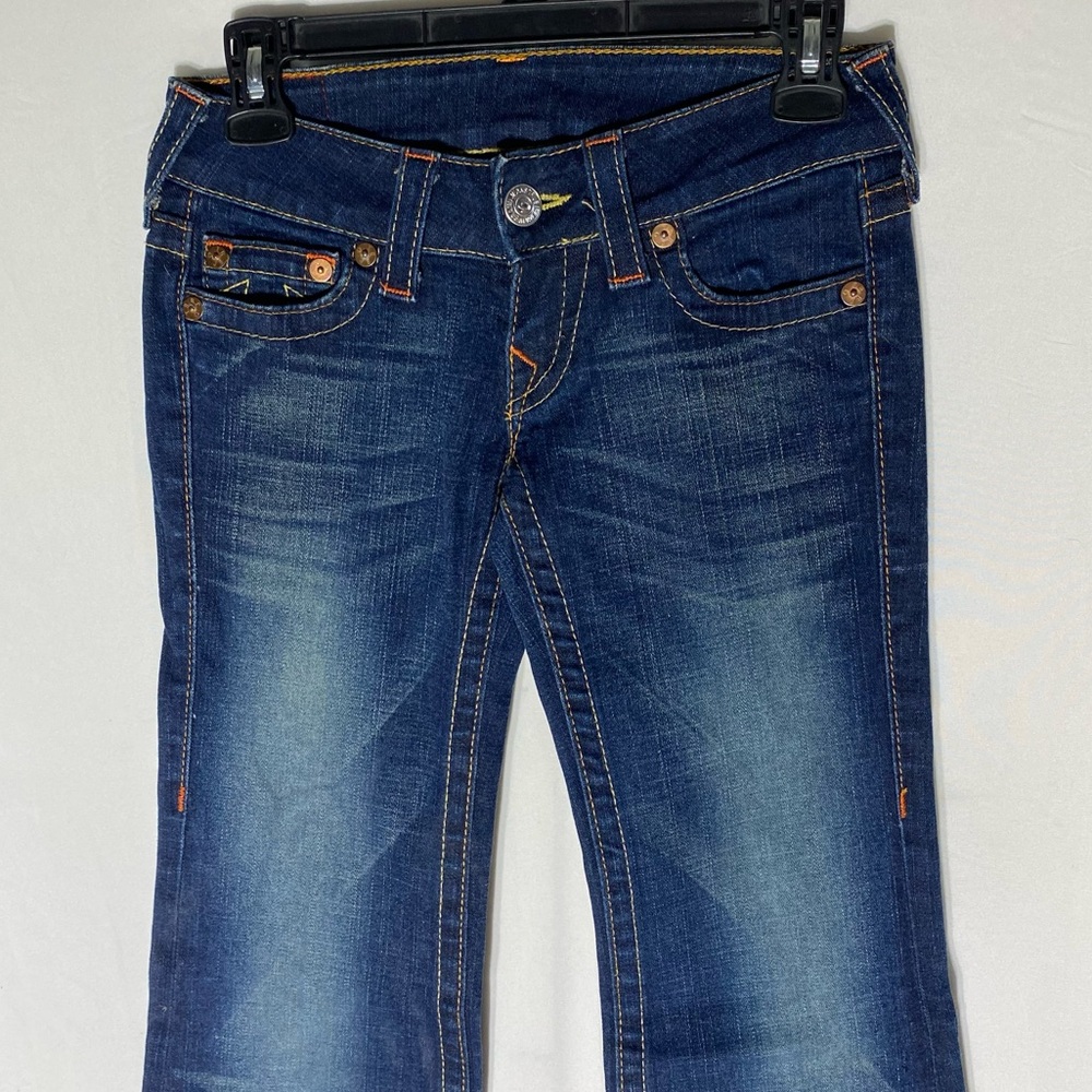 Vintage Y2K True Religion Heidi Dark Wash Ultra Low Rise  Flare Leg Jeans 25 - Picture 11 of 16